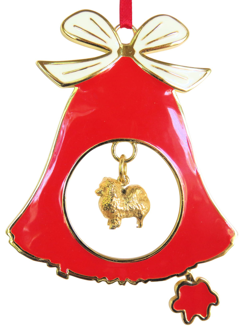 Pomeranian Gold Plated Holiday Bell Ornament