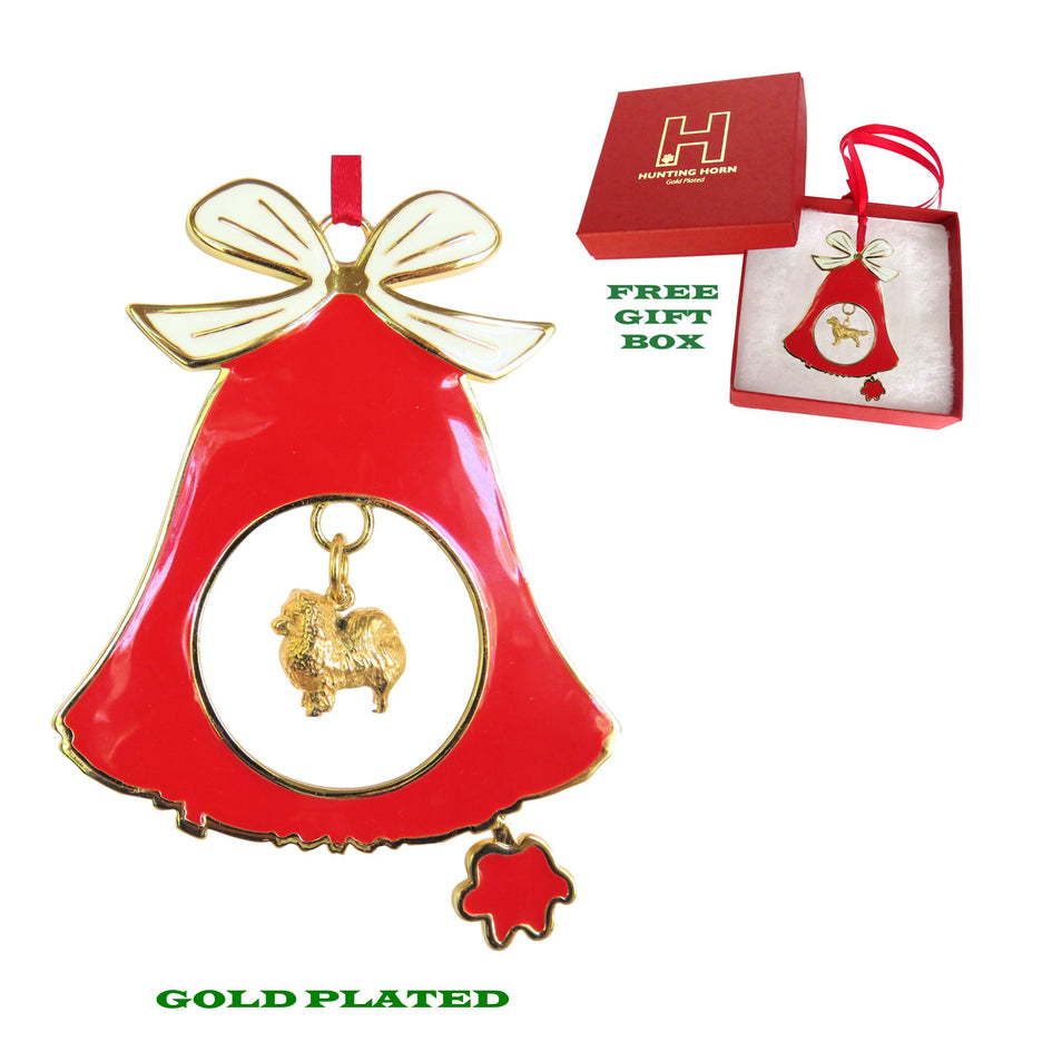 Pomeranian Gold Plated Holiday Bell Ornament