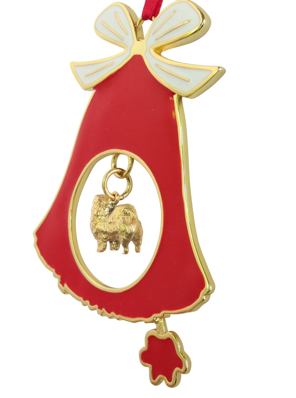 Pomeranian Gold Plated Holiday Bell Ornament