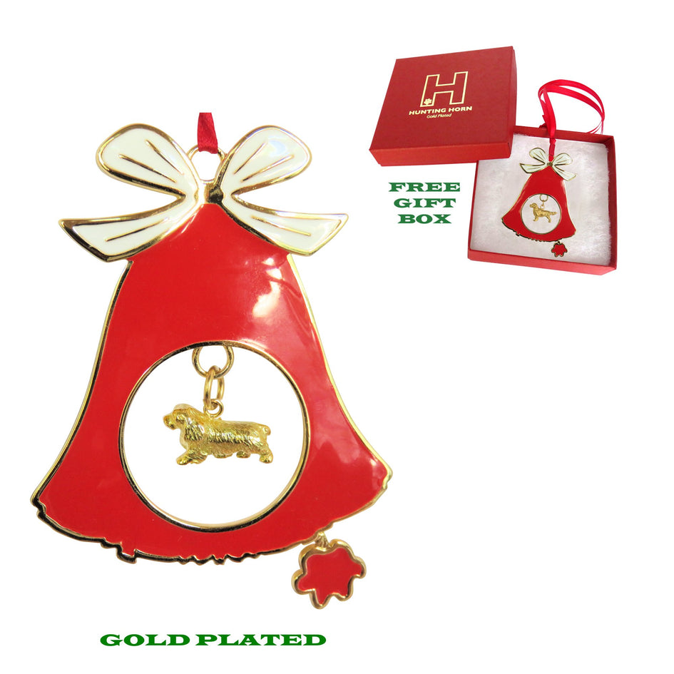 Sussex Spaniel Gold Plated Holiday Bell Ornament