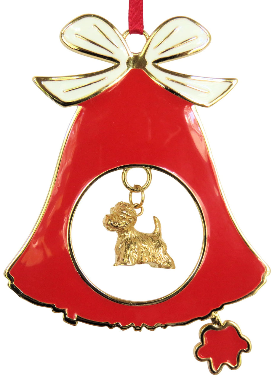 West Highland White Terrier Gold Plated Holiday Bell Ornament