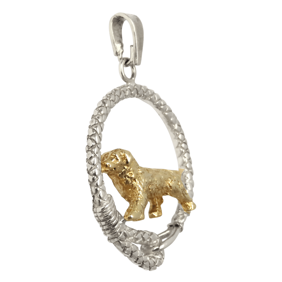 Solid 14K Gold Bernese Mountain Dog in Sterling Silver Leash Pendant
