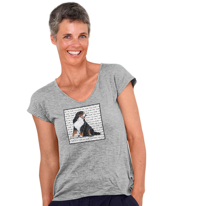Bernese Mountain Dog Love Text - Women's V-Neck T-Shirt