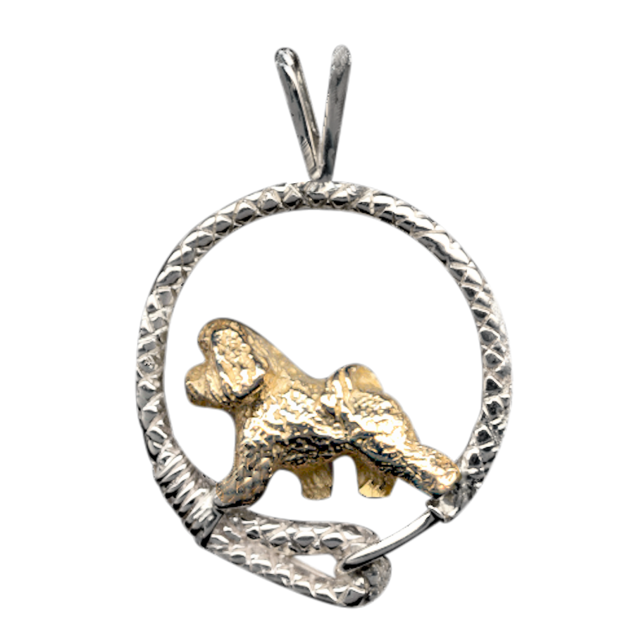 Solid 14K Gold Bichon Frise in Sterling Silver Leash Pendant