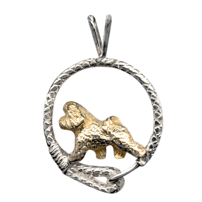 Bichon Frise Solid 14K Gold and Sterling Silver Leash Pendant