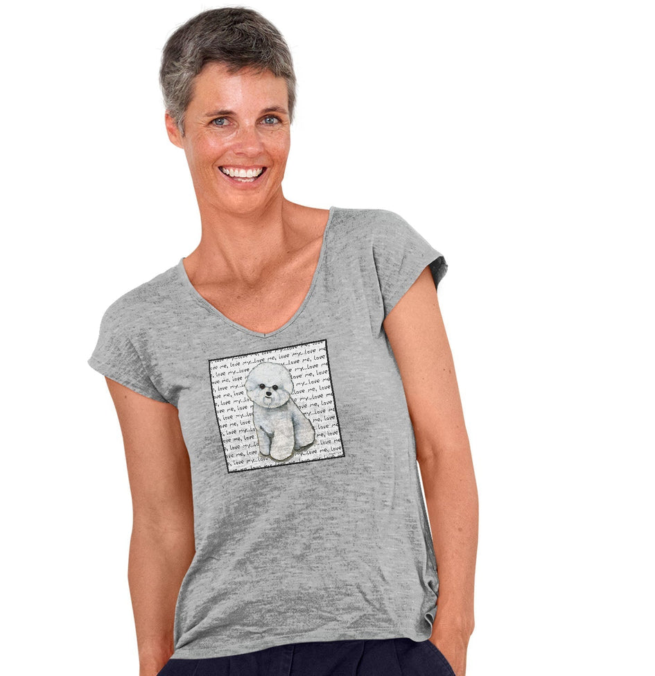 Bichon Frise Love Text - Women's V-Neck T-Shirt
