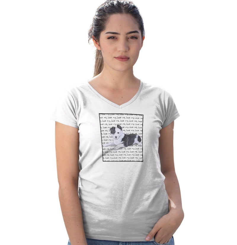 Border Collie Puppy Love Text - Women's V-Neck T-Shirt