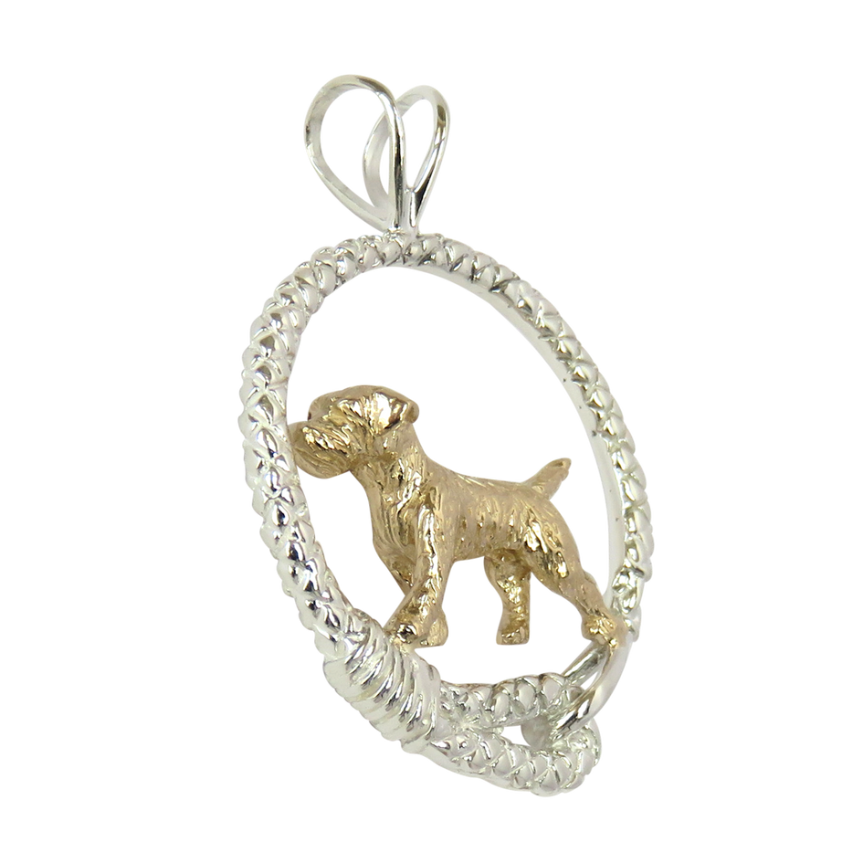 Border Terrier- Solid 14K Gold and Sterling Silver Leash Pendant