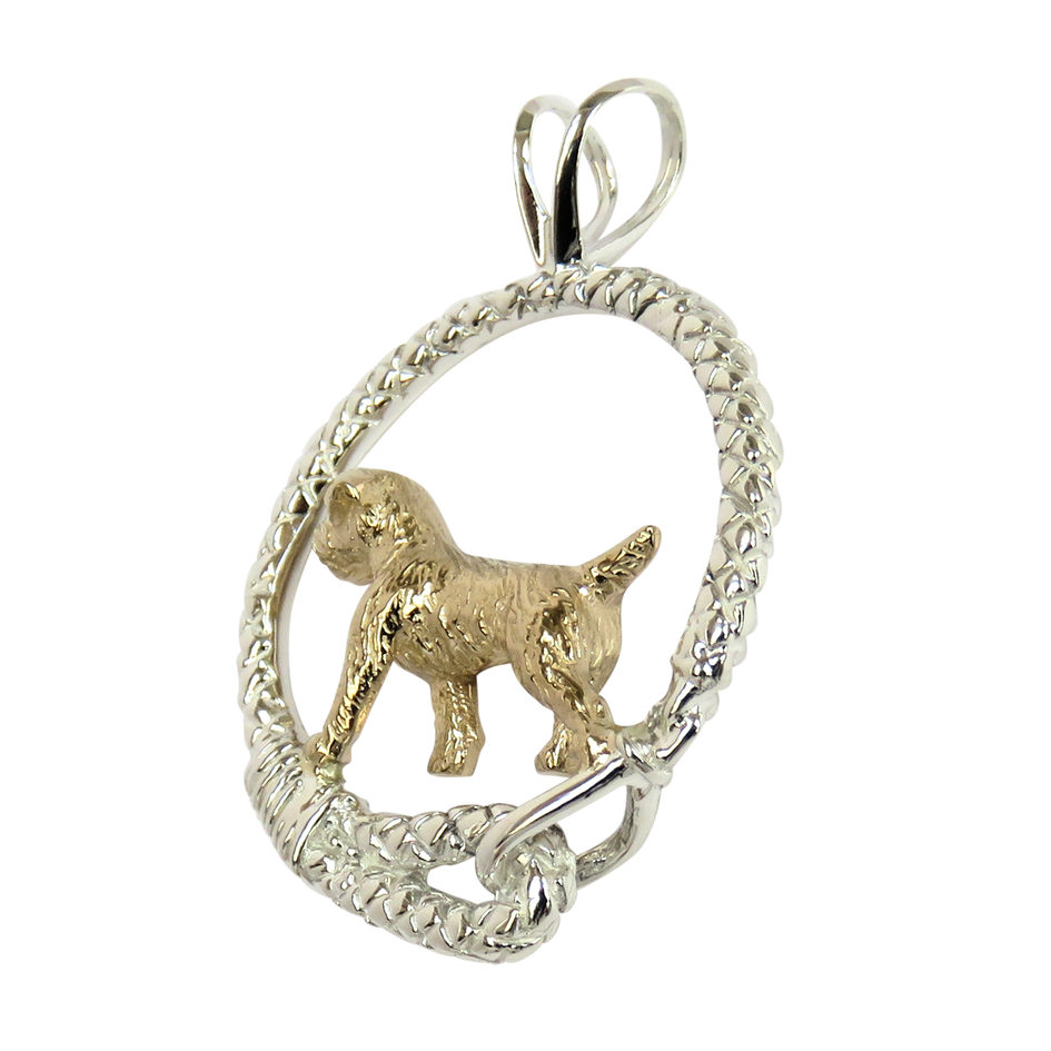 Border Terrier- Solid 14K Gold and Sterling Silver Leash Pendant