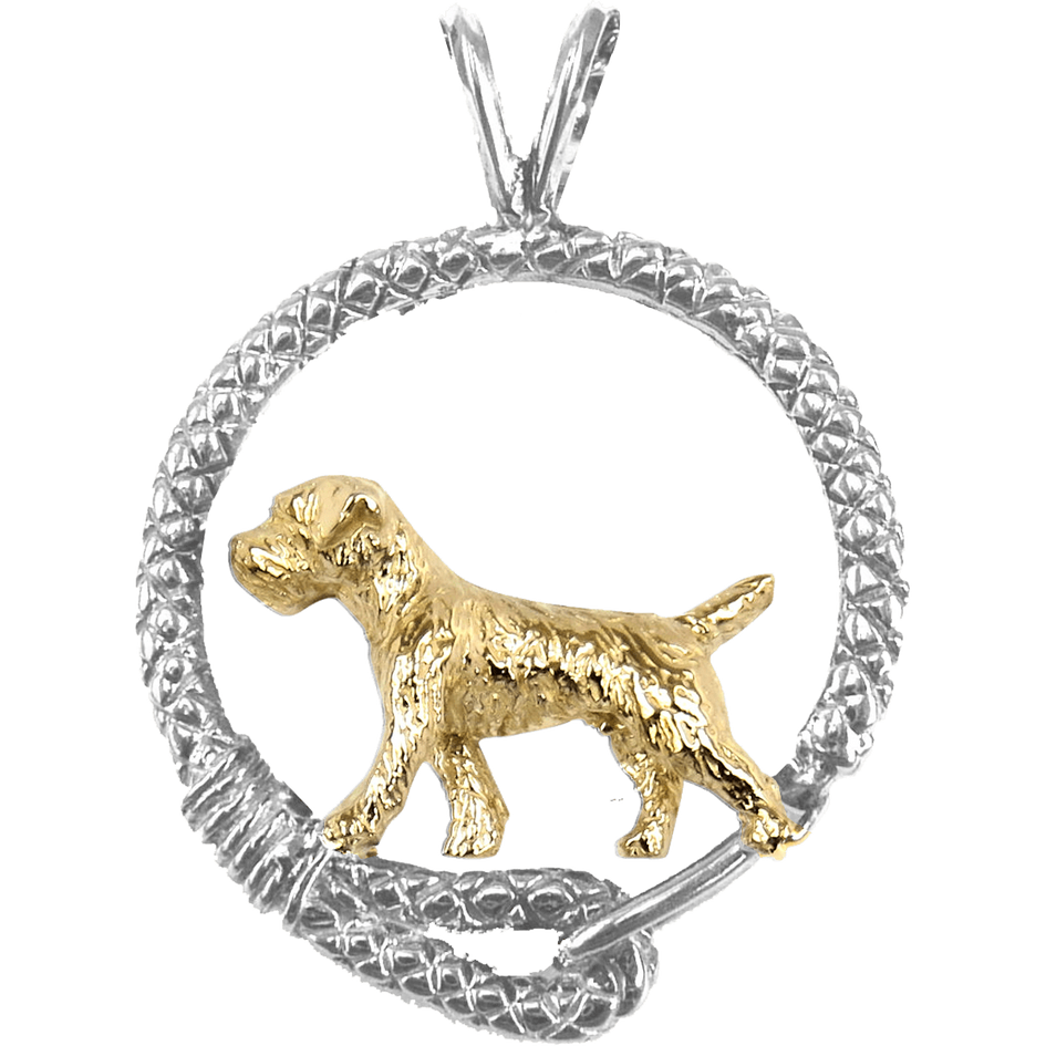 Solid 14K Gold Border Terrier in Sterling Silver Leash Pendant