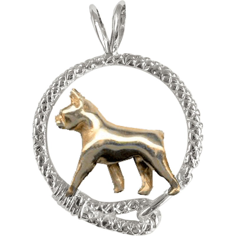 Solid 14K Gold Boston Terrier in Sterling Silver Leash Pendant