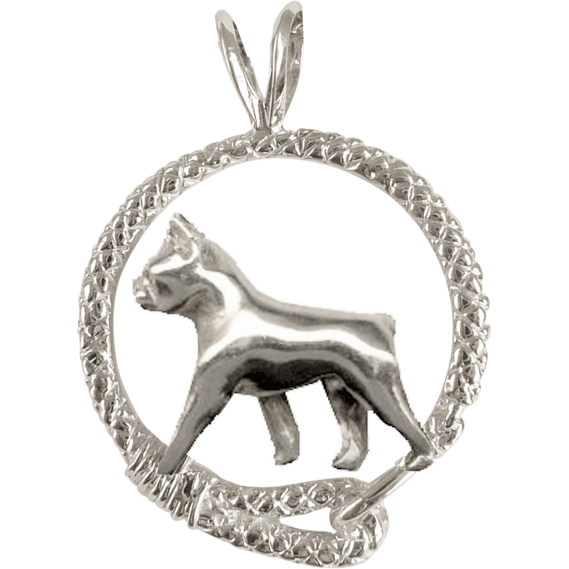 Boston Terrier in Solid Sterling Silver Leash Pendant