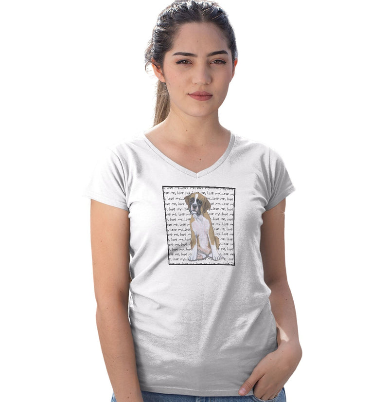 Boxer Puppy Love Text - Women's V-Neck T-Shirt