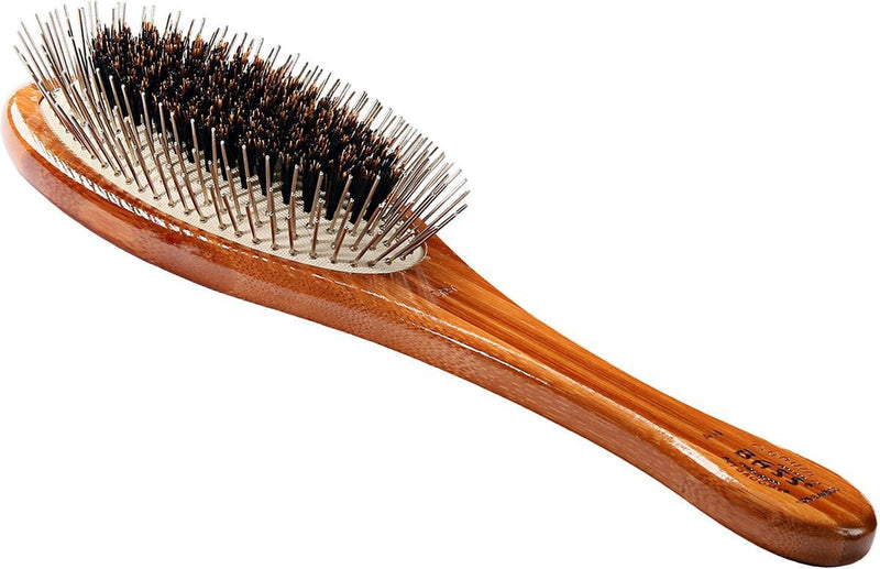 Bass Brushes The Hybrid Pet Groomer Oval Brush, Bamboo-Dark Finish, Large