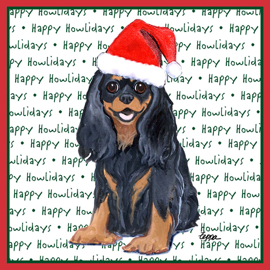 Cavalier King Charles Spaniel (Black & Tan) Happy Howlidays Text - Adult Unisex T-Shirt