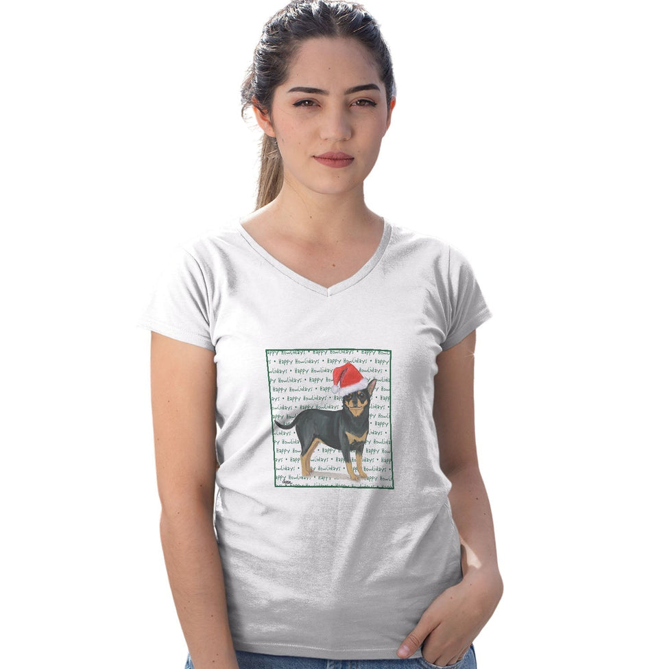 Chihuahua Happy Howlidays Text - Women's V-Neck T-Shirt