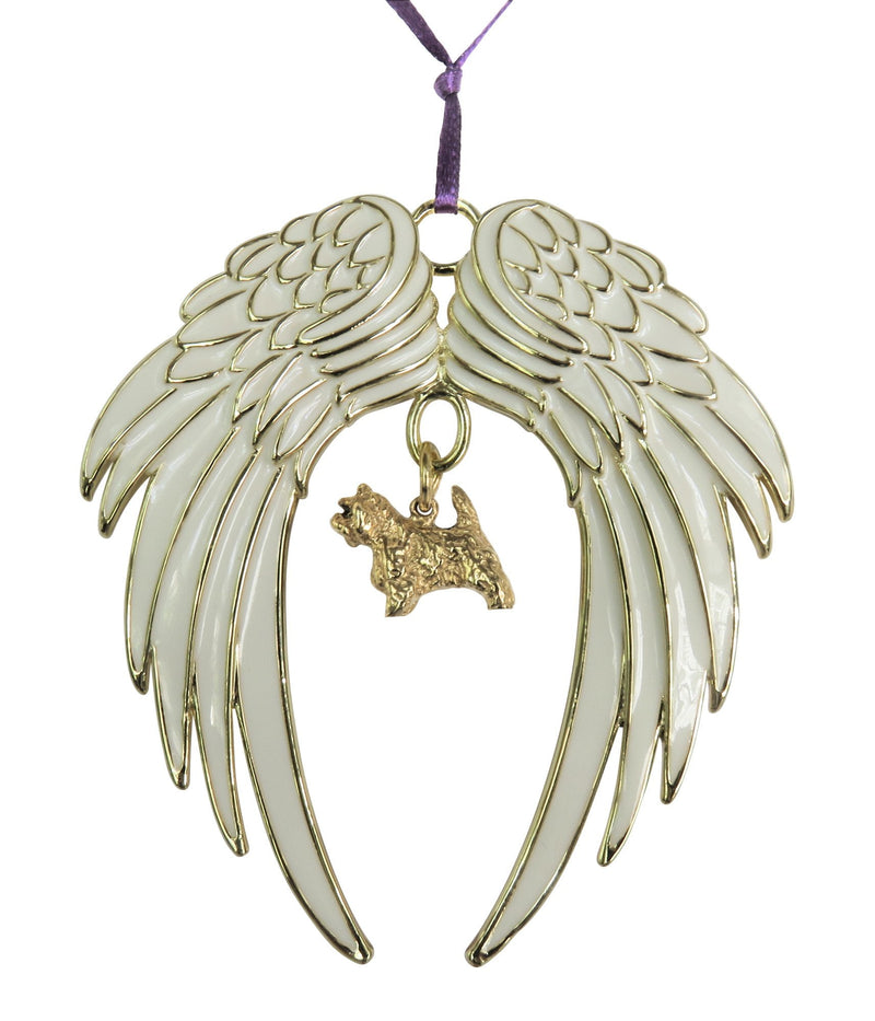 Cairn Terrier Gold Plated Holiday Angel Wing Ornament