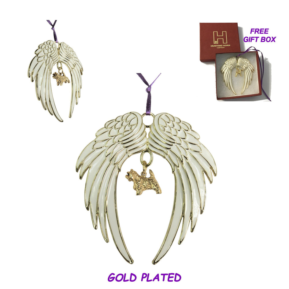 Cairn Terrier Gold Plated Holiday Angel Wing Ornament