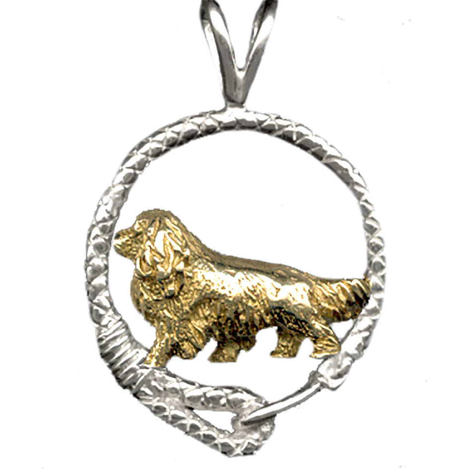 Solid 14K Gold Cavalier King Charles Spaniel in Sterling Silver Leash Pendant