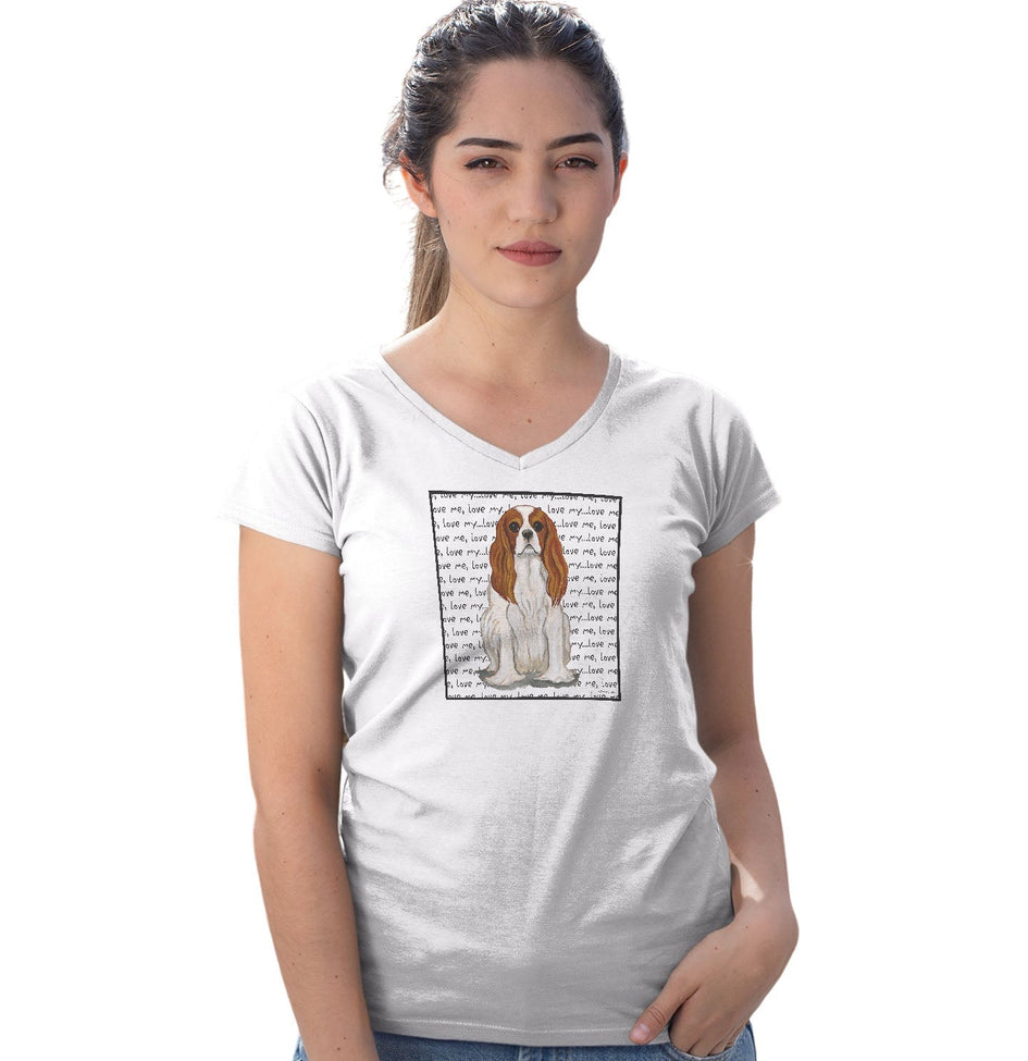 Blenheim Cavalier King Charles Spaniel Love Text - Women's V-Neck T-Shirt