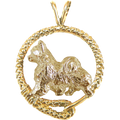 Chihuahua (Long Coat) Solid 14K Gold Leash Pendant
