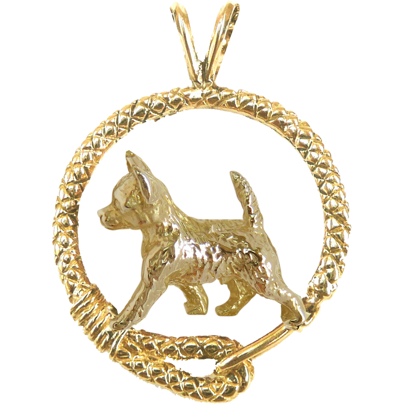 Solid 14K Gold Smooth Coat Chihuahua Leash Pendant