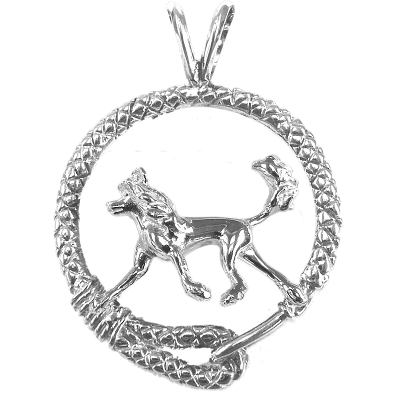 Chinese Crested Dog in Solid Sterling Silver Leash Pendant
