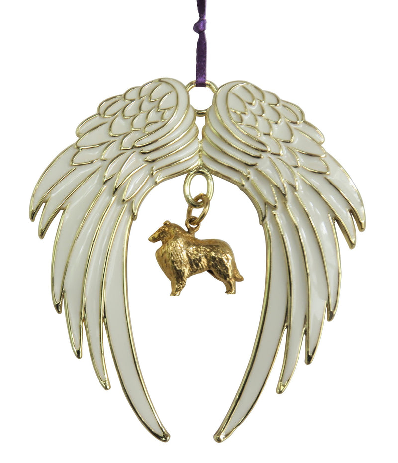 Collie Gold Plated Holiday Angel Wing Ornament