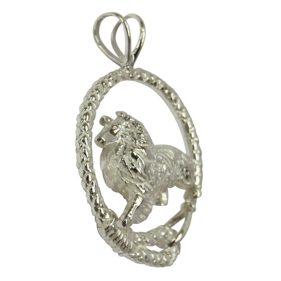 Rough Coat Collie in Solid Sterling Silver Leash Pendant