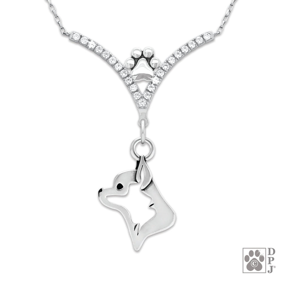Chihuahua Smooth Coat VIP  CZ Necklace, Head