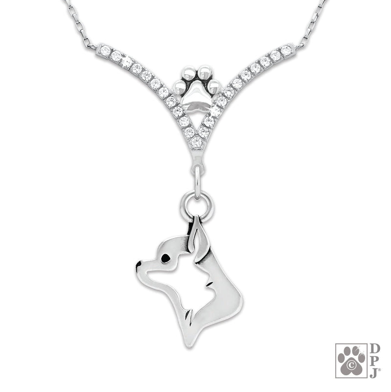 Chihuahua Smooth Coat VIP  CZ Necklace, Head