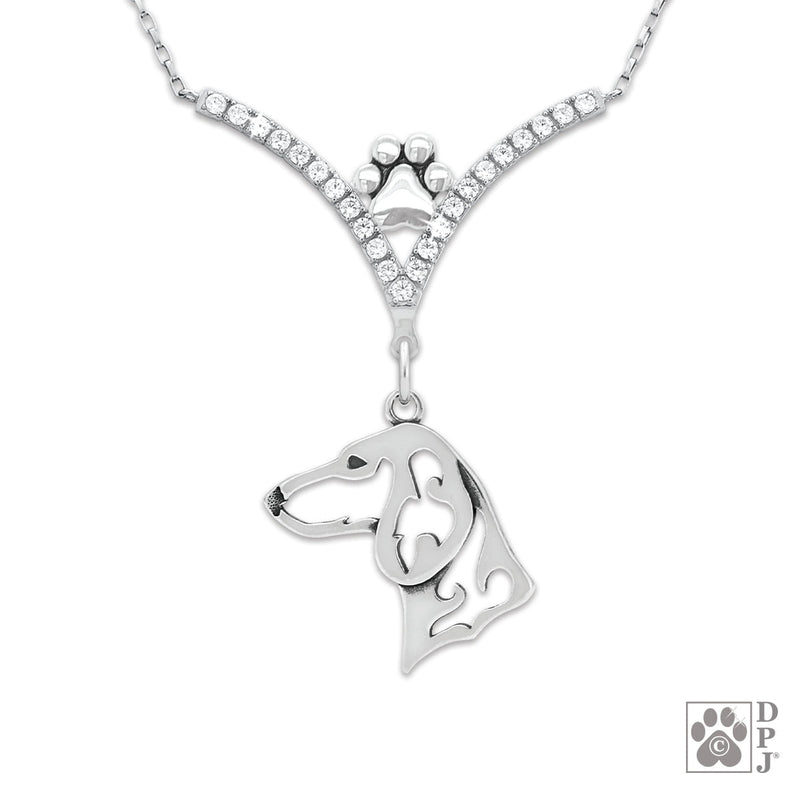 Dachshund Smooth Coat VIP  CZ Necklace, Head