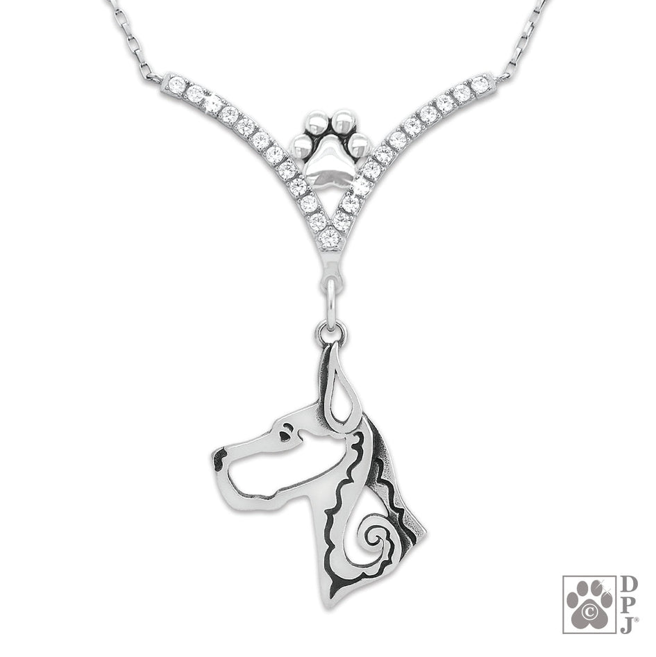 Great Dane Cropped Ears VIP CZ Necklace, Head