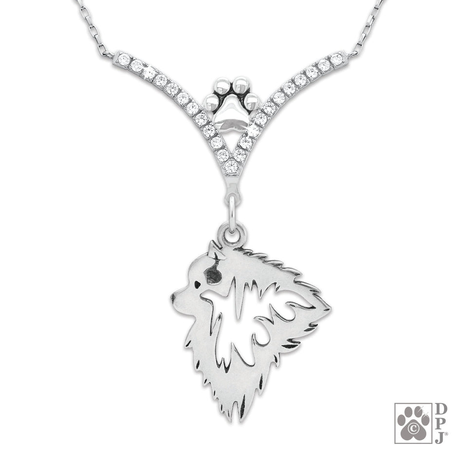 Keeshond VIP CZ Necklace, Head