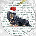 Dachshund, Black and Tan Longhair "Happy Howlidays" Ornament