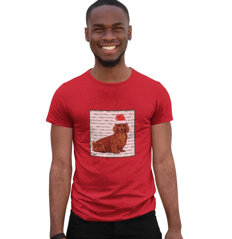 Dachshund (Red Longhaired) Happy Howlidays Text - Adult Unisex T-Shirt