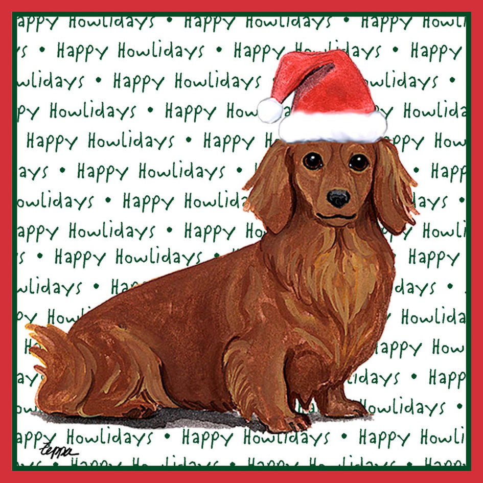 Dachshund (Red Longhaired) Happy Howlidays Text - Adult Unisex Long Sleeve T-Shirt