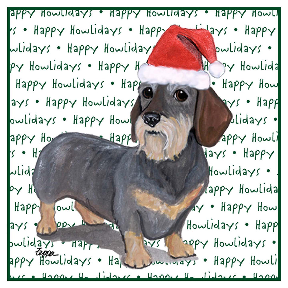 Dachshund (Wire Haired) Happy Howlidays Text - Women's V-Neck T-Shirt