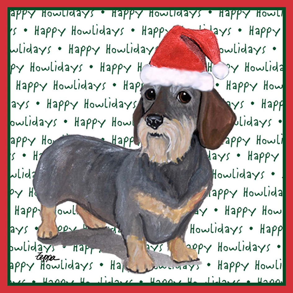 Dachshund (Wire Haired) Happy Howlidays Text - Adult Unisex Long Sleeve T-Shirt