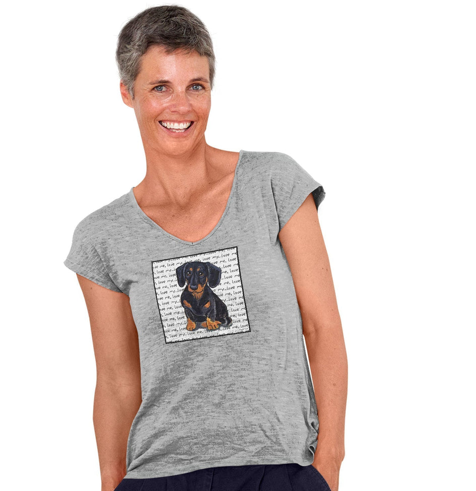 Black Dachshund Love Text - Women's V-Neck T-Shirt