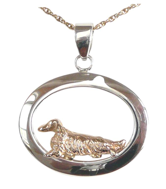 Dachshund Longhaired Coat Sterling & 14k Gold Jewelry