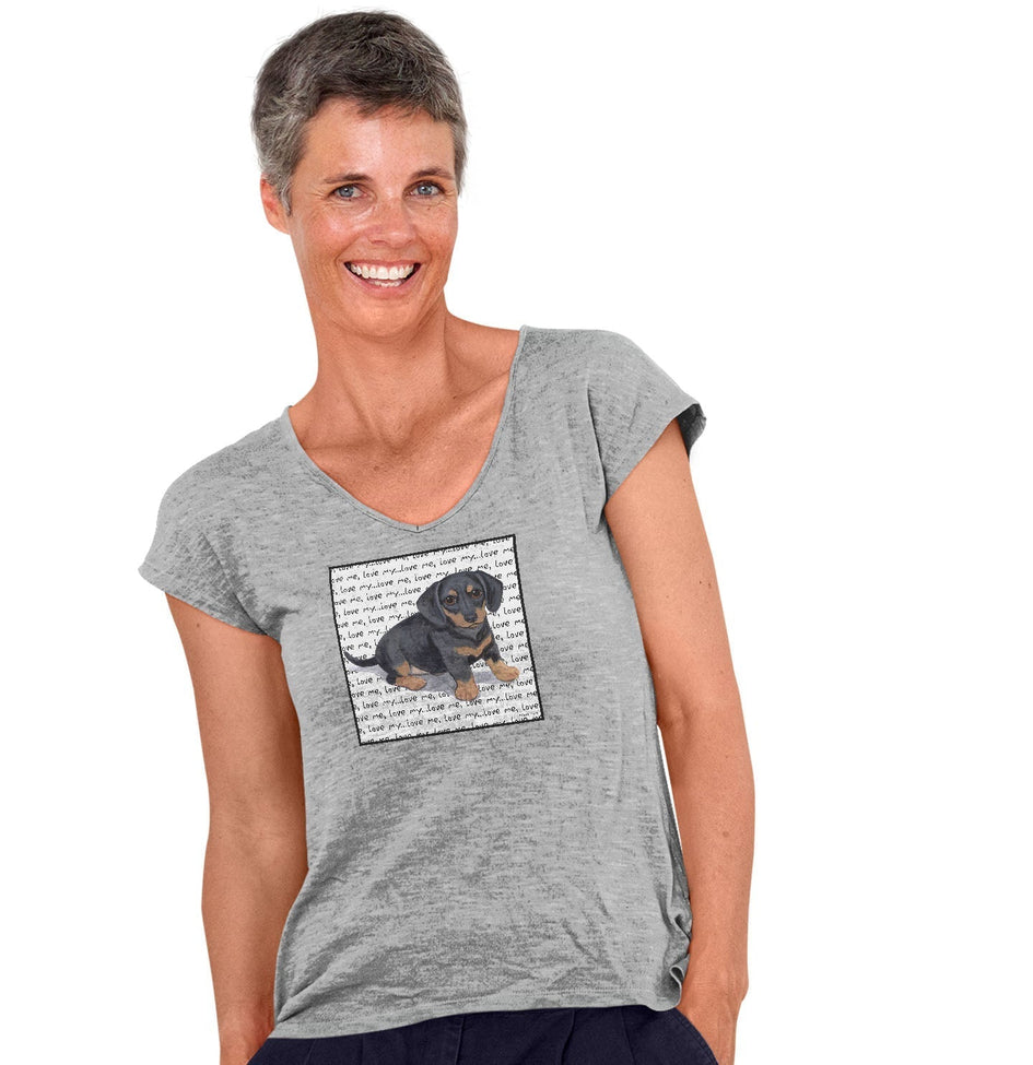 Dachshund Puppy Love Text - Women's V-Neck T-Shirt