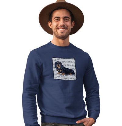 Black Longhaired Dachshund Love Text - Adult Unisex Crewneck Sweatshirt