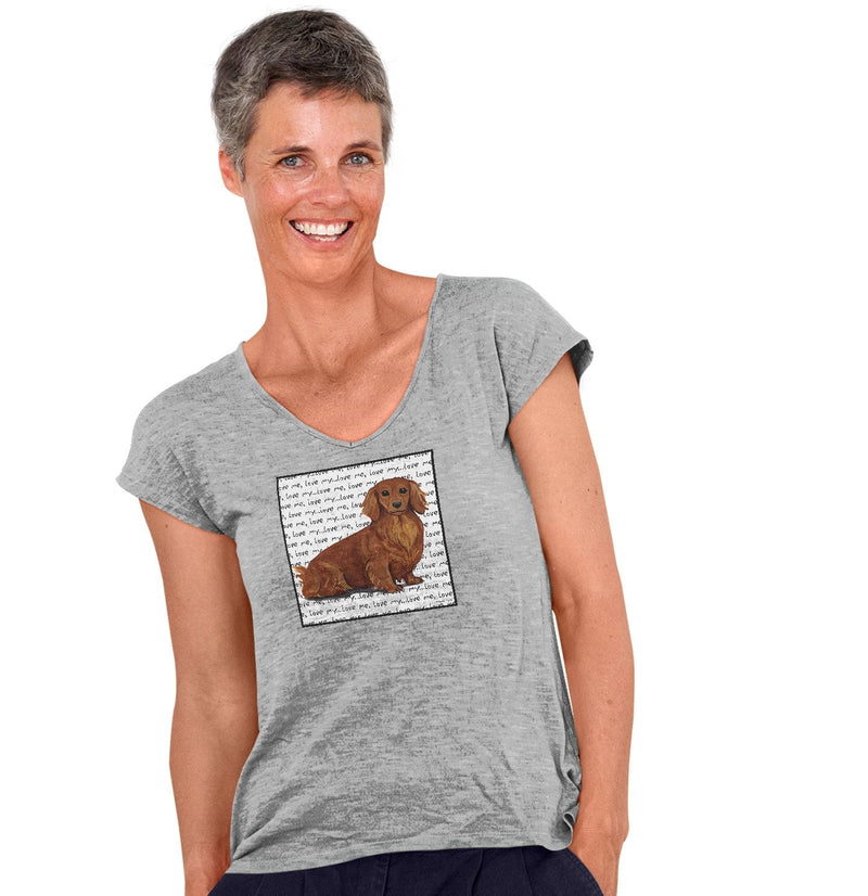 Longhaired Dachshund Love Text - Women's V-Neck T-Shirt