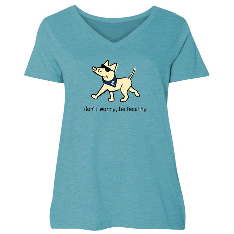 Don't Worry Be Healthy - Ladies Curvy V-Neck Tee
