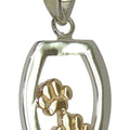 Solid 14K Gold Double Dog Paw in Sterling Silver Frame Pendant