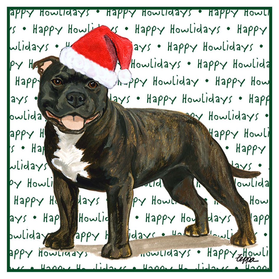 American Staffordshire Terrier (Brindle) Happy Howlidays Text - Women's V-Neck T-Shirt