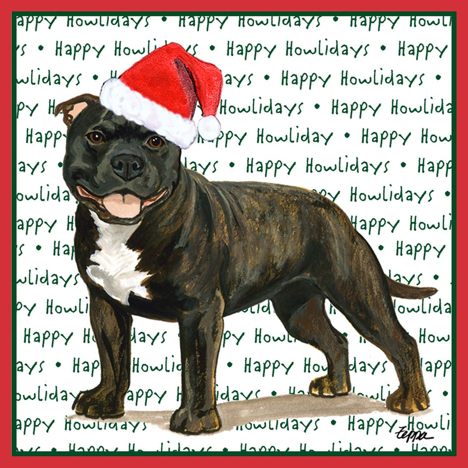American Staffordshire Terrier (Brindle) Happy Howlidays Text - Adult Unisex Long Sleeve T-Shirt