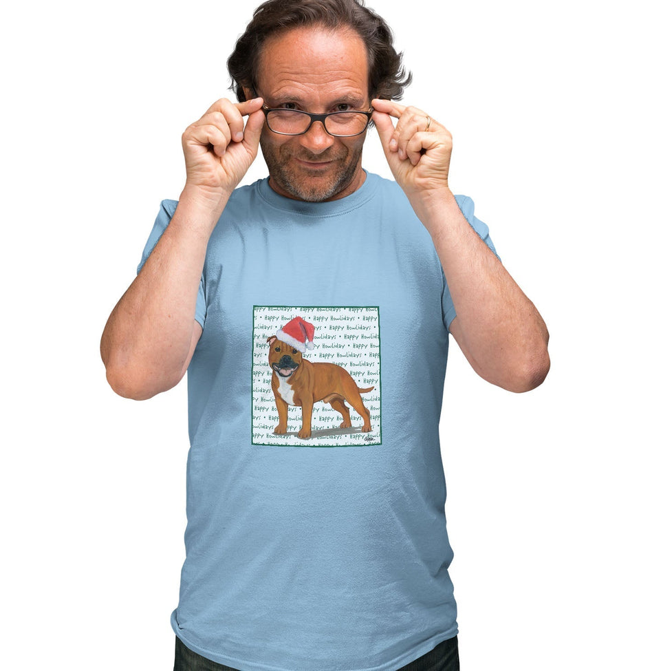 American Staffordshire Terrier (Red) Happy Howlidays Text - Adult Unisex T-Shirt