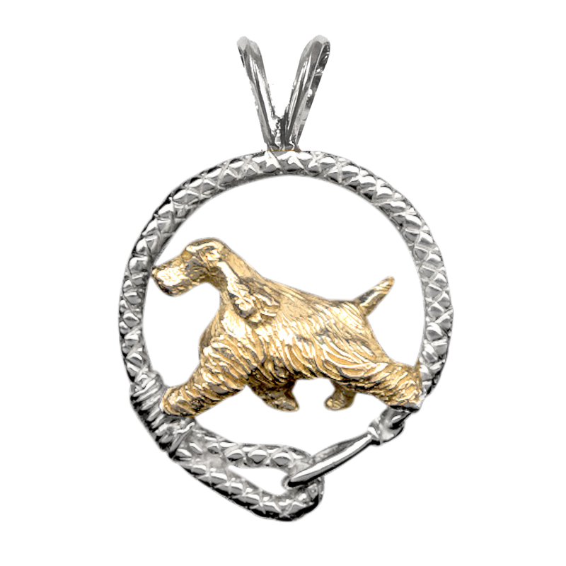 Solid 14K Gold English Cocker Spaniel in Sterling Silver Leash Pendant